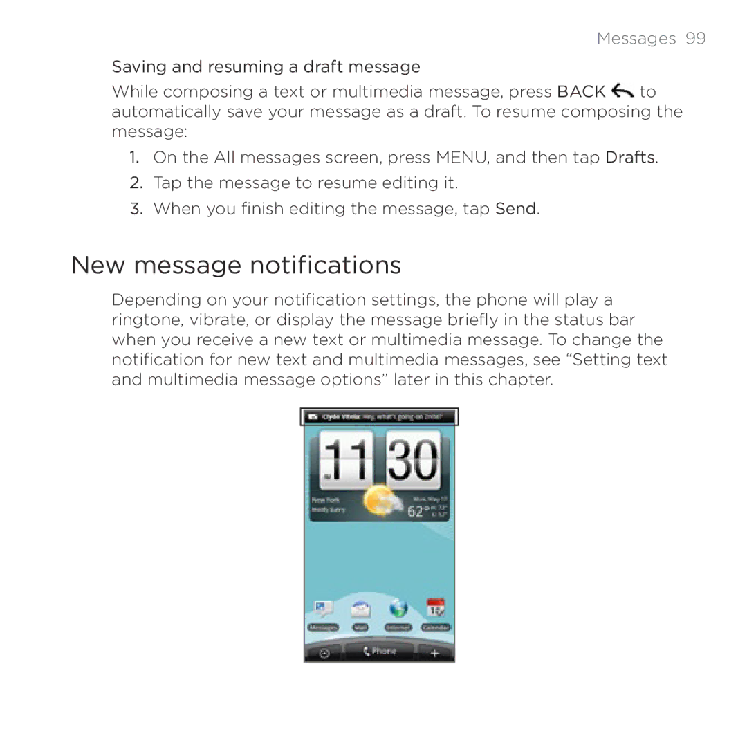 HTC HTC Desire manual New message notifications, Messages  